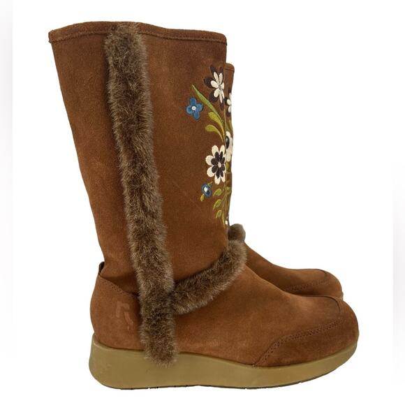 REPORT Leather Upper Faux Fur lined Boho Style Embroidery Boots Women's size 6.5 - Picture 4 of 9